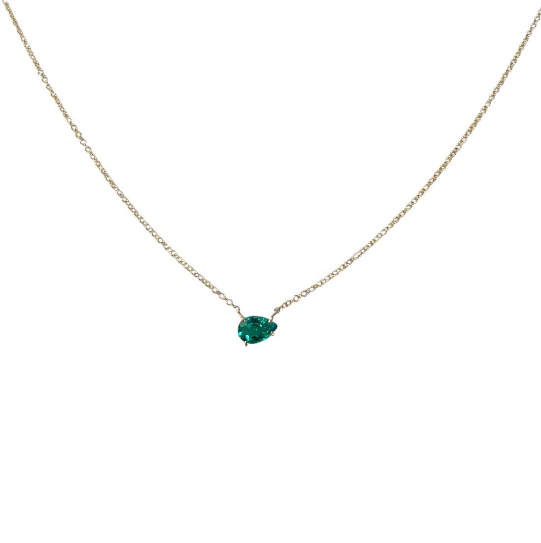 East West Pear Lab Grown Emerald Necklace