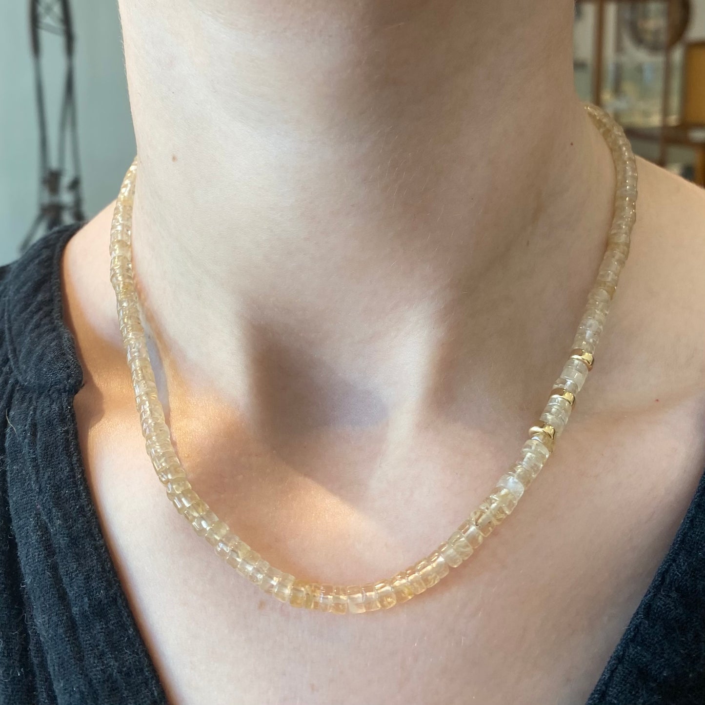 Quartz & Gold Beaded Necklace
