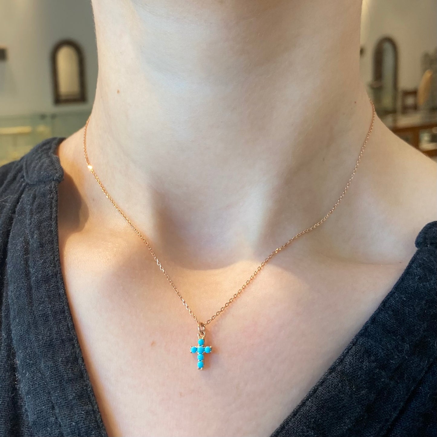 Petite Turquoise Cross Necklace