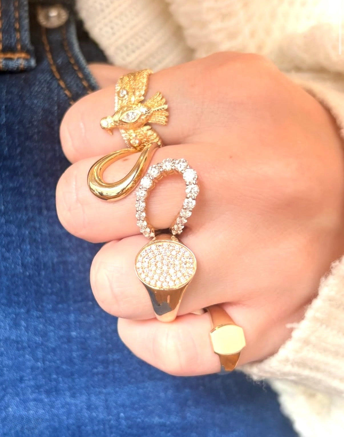 Gold and Diamond Wave Bypass Ring