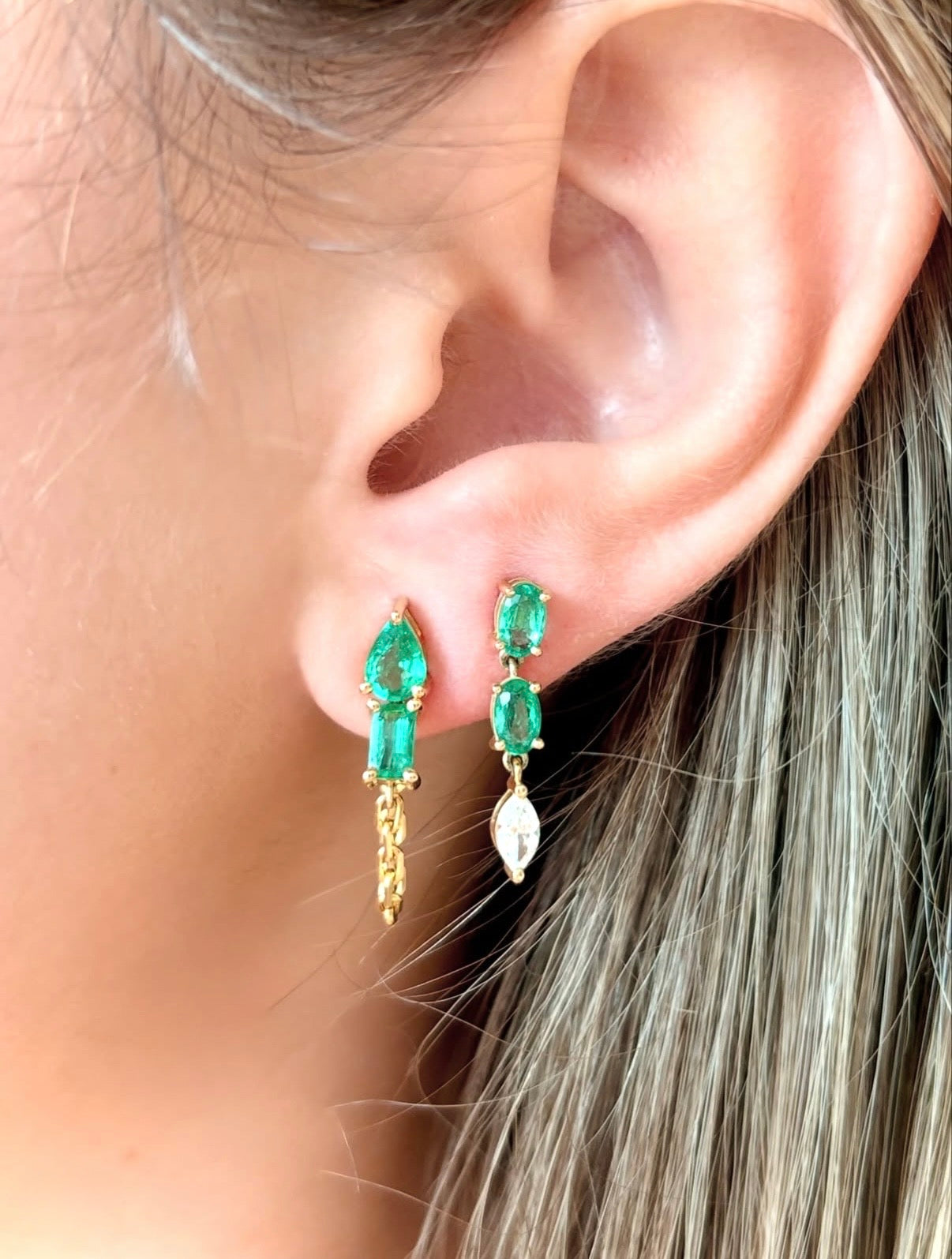 Emerald & Chain Dangle Earring