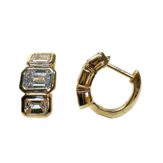 Gold & Emerald Cut Lab Diamond Huggies
