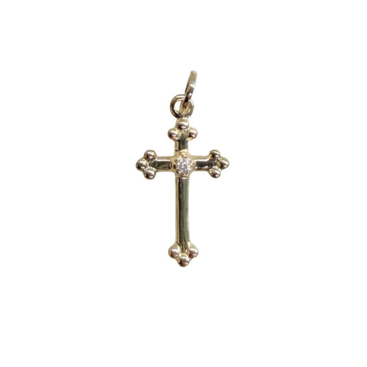 Gold Fleury & Diamond Cross Pendant