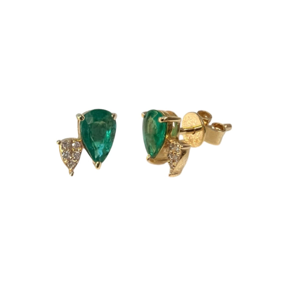 Pear Emerald & Diamond Studs