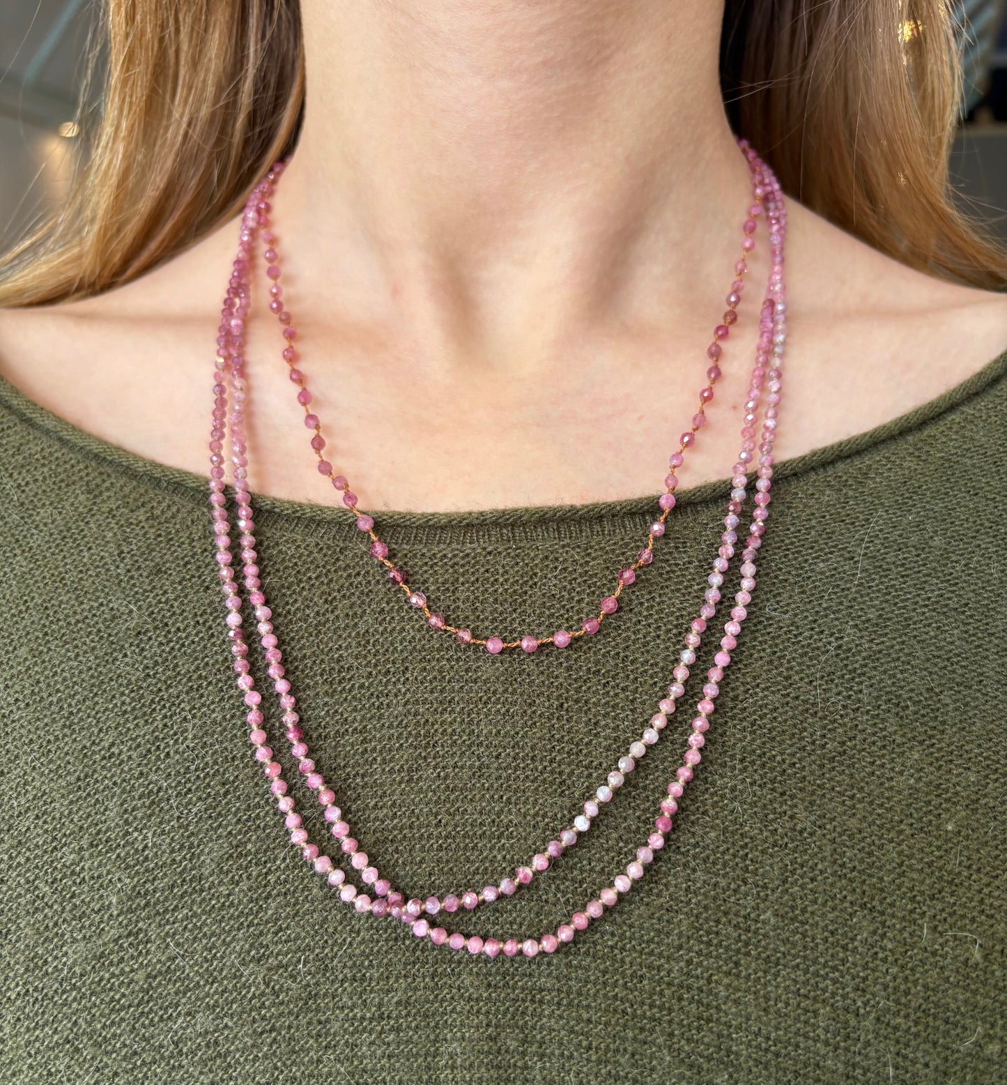 Pink Tourmaline Beaded Necklace