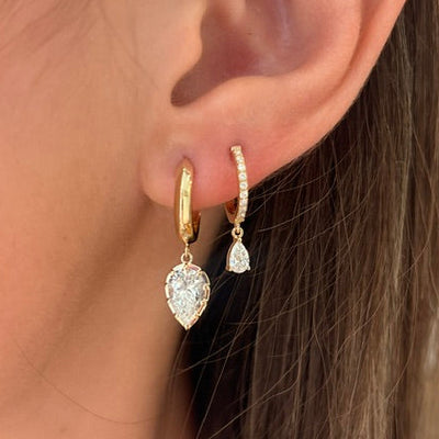 Lab Diamond Pear Shape Large Dangle Huggies