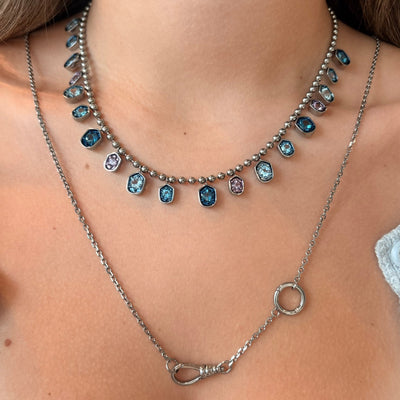 Sterling Silver Ball Chain Multi Stone Dangle Necklace