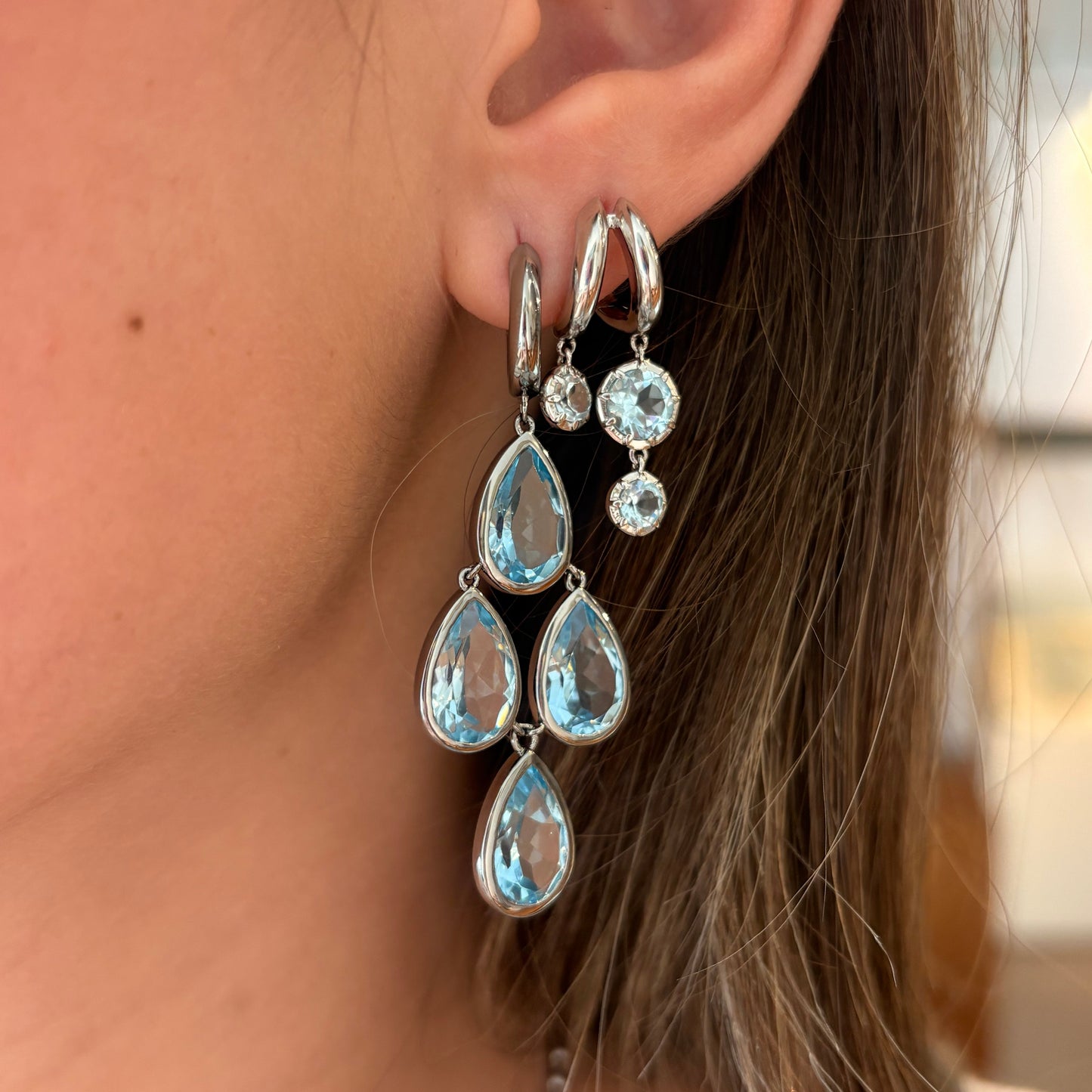 Silver & Blue Topaz Tiered dangle Earrings