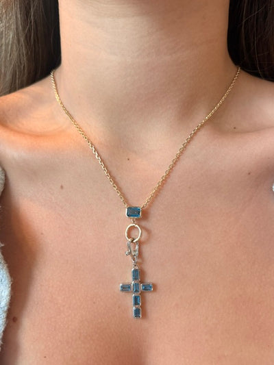 London Blue Topaz Sterling Silver Cross Charm