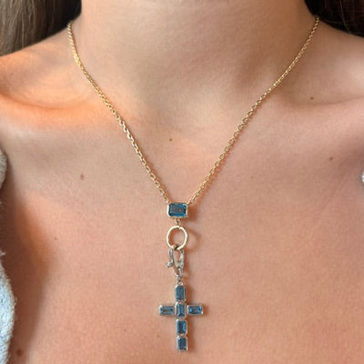 Gold Necklace with London Blue Topaz & Enhancer