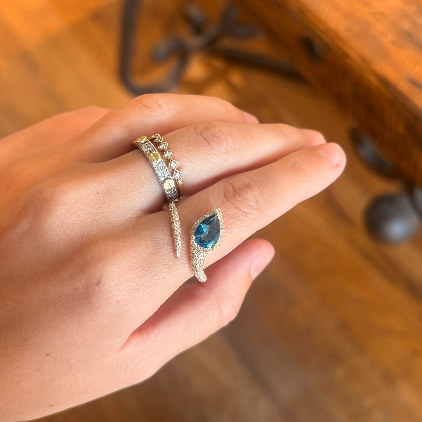 London Blue Topaz and Diamond Pear Shape Snake Ring
