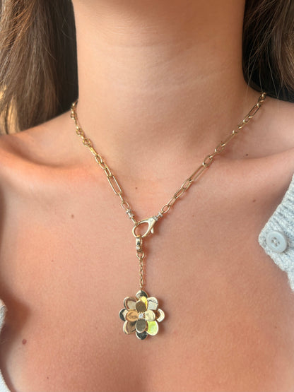 Flower Pendant with Center Diamond and Lobster Claw