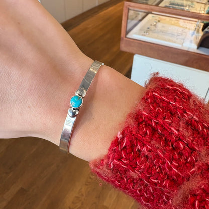 Thin Turquoise and Heart Cuff Bracelet
