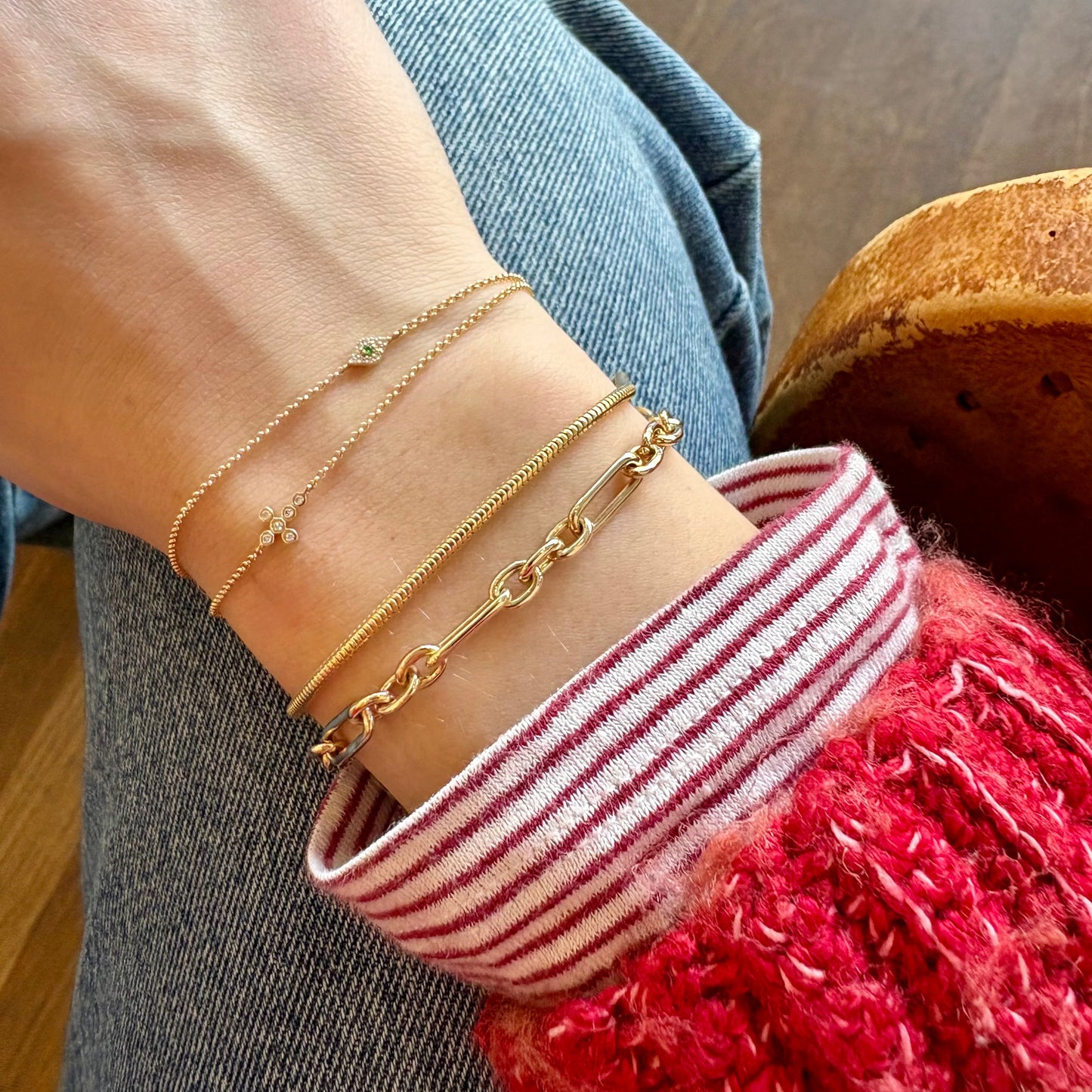 Gold Three Link Oval Bracelet