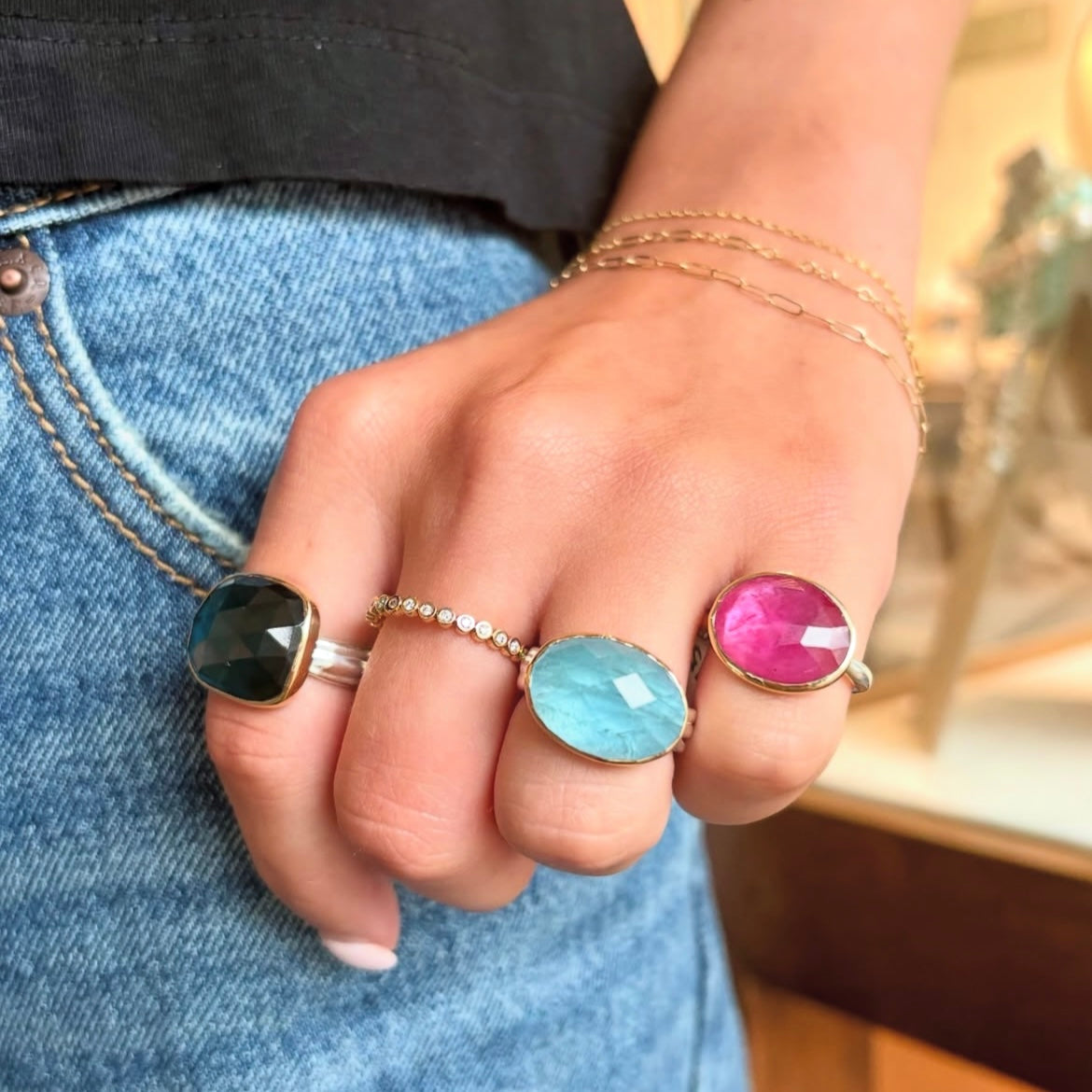 East West Oval Aquamarine Ring
