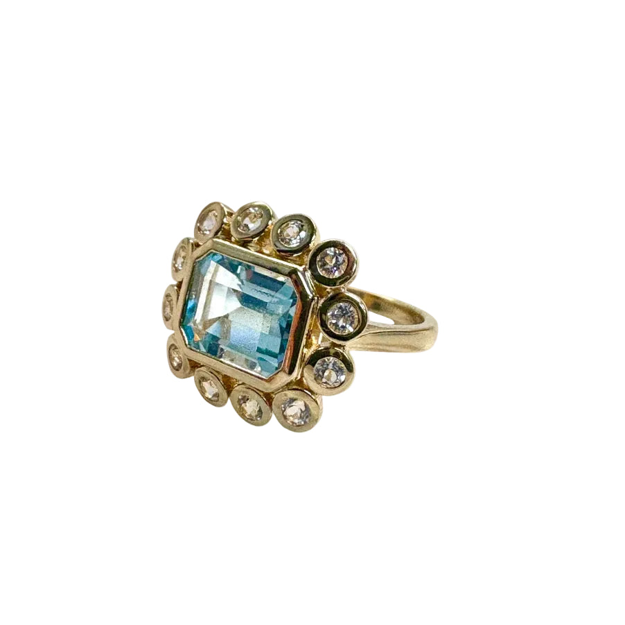 White & Blue Topaz Flower Ring
