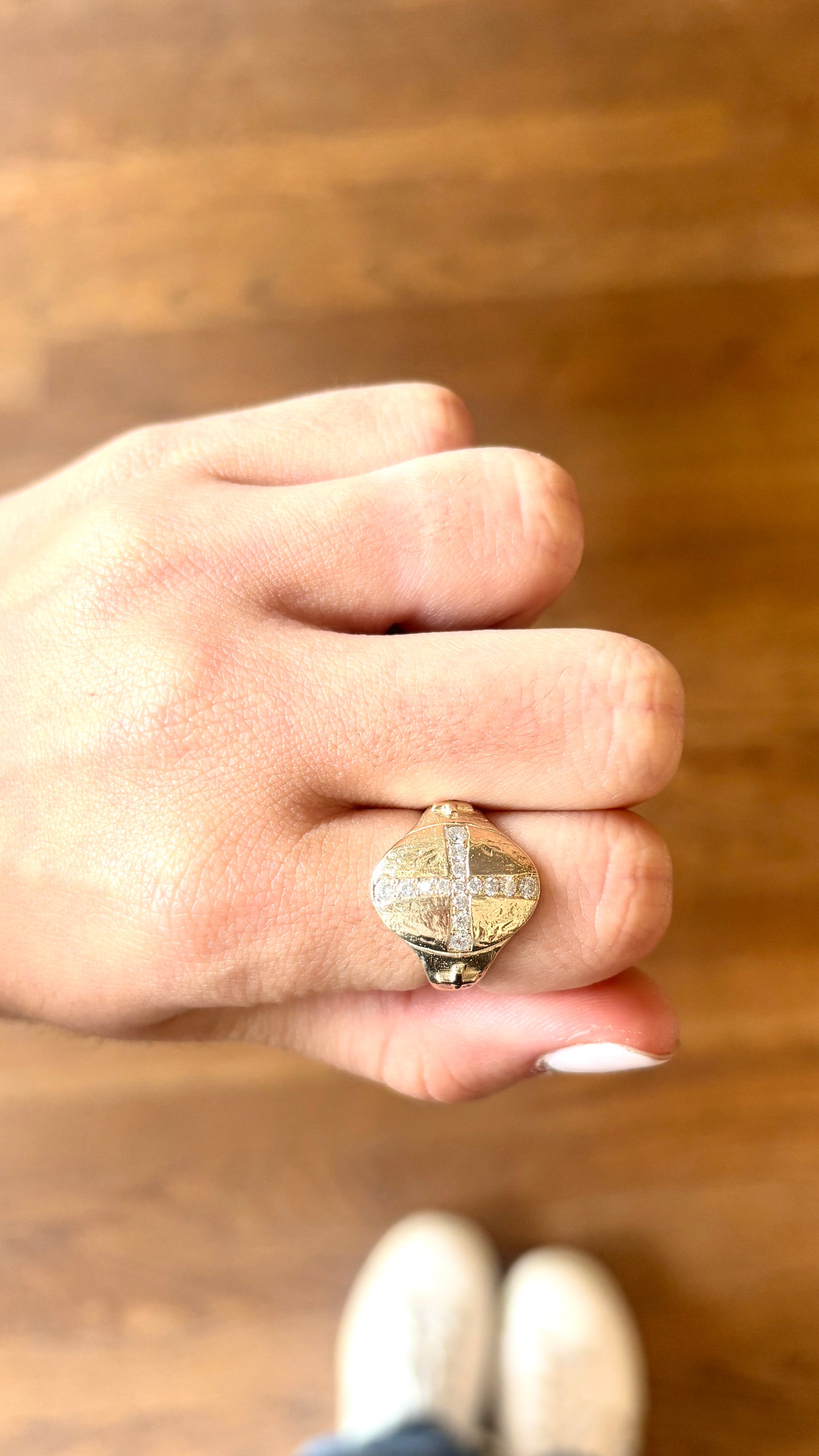 Gold Ring with Lab Grown Diamond Cross