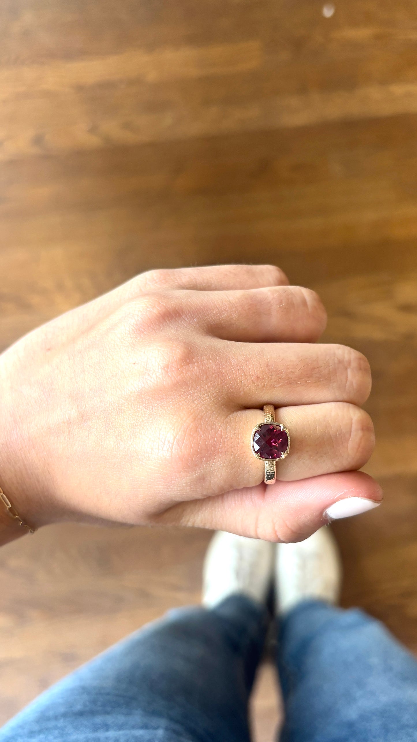 Rhodolite Garnet Textured Ring