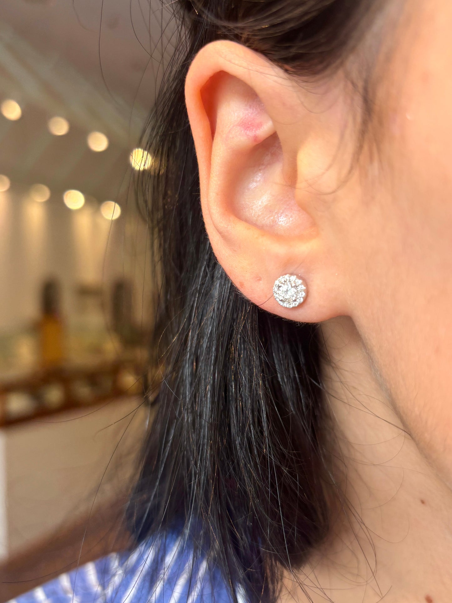 White Gold Diamond Halo Stud Earrings
