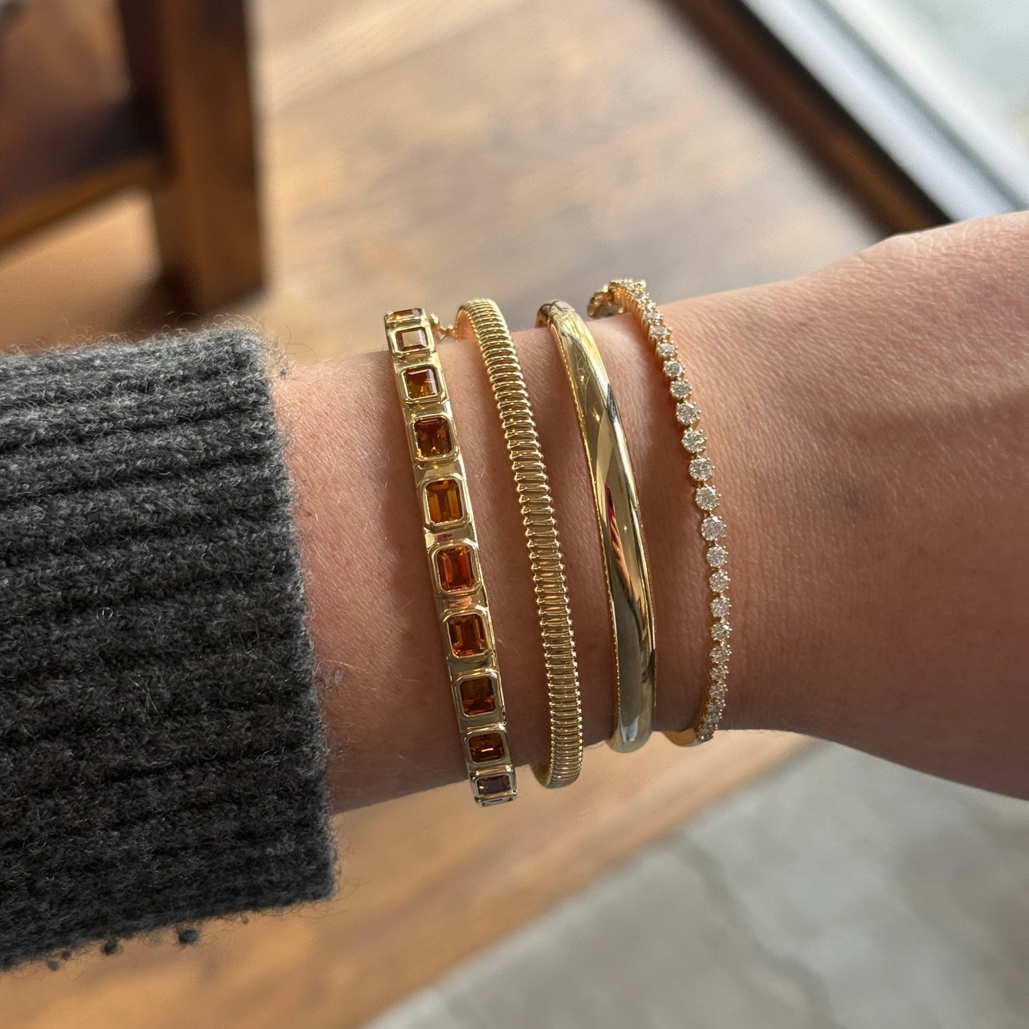 Tapered Gold Hinged Bangle