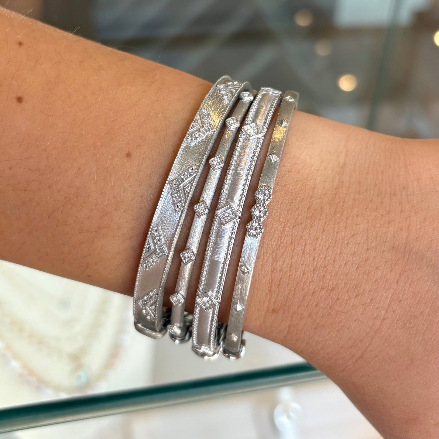 Sterling Silver White Topaz Hexagon Bangle