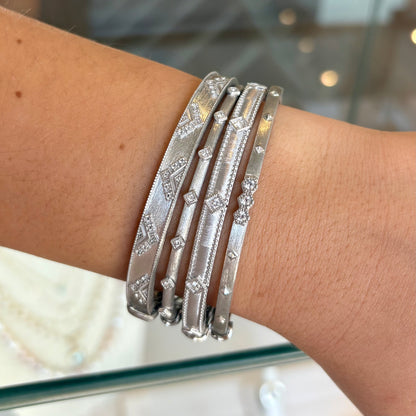Sterling Silver White Topaz Hexagon Bangle