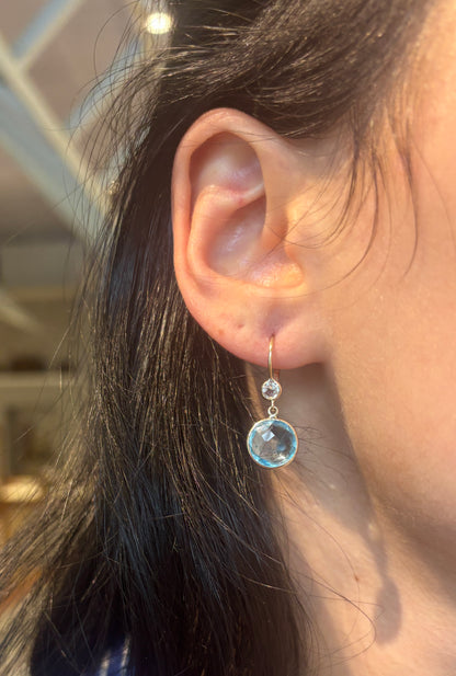 Blue Topaz & White Topaz Dangle Earrings