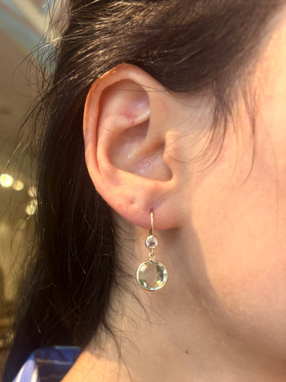 Green Quartz and White Topaz Dangle Earrings