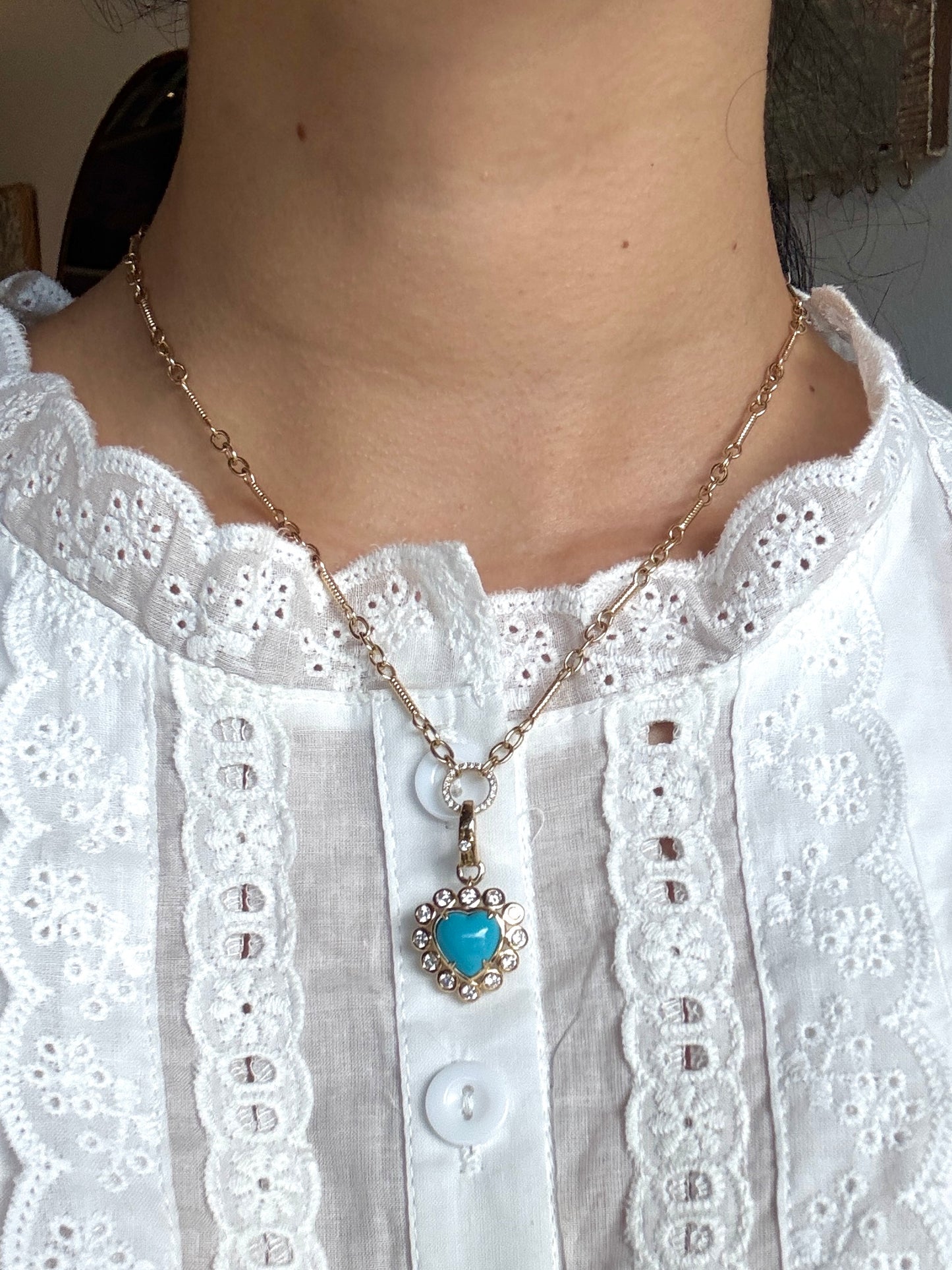Lab Grown Diamond and Turquoise Heart Pendant