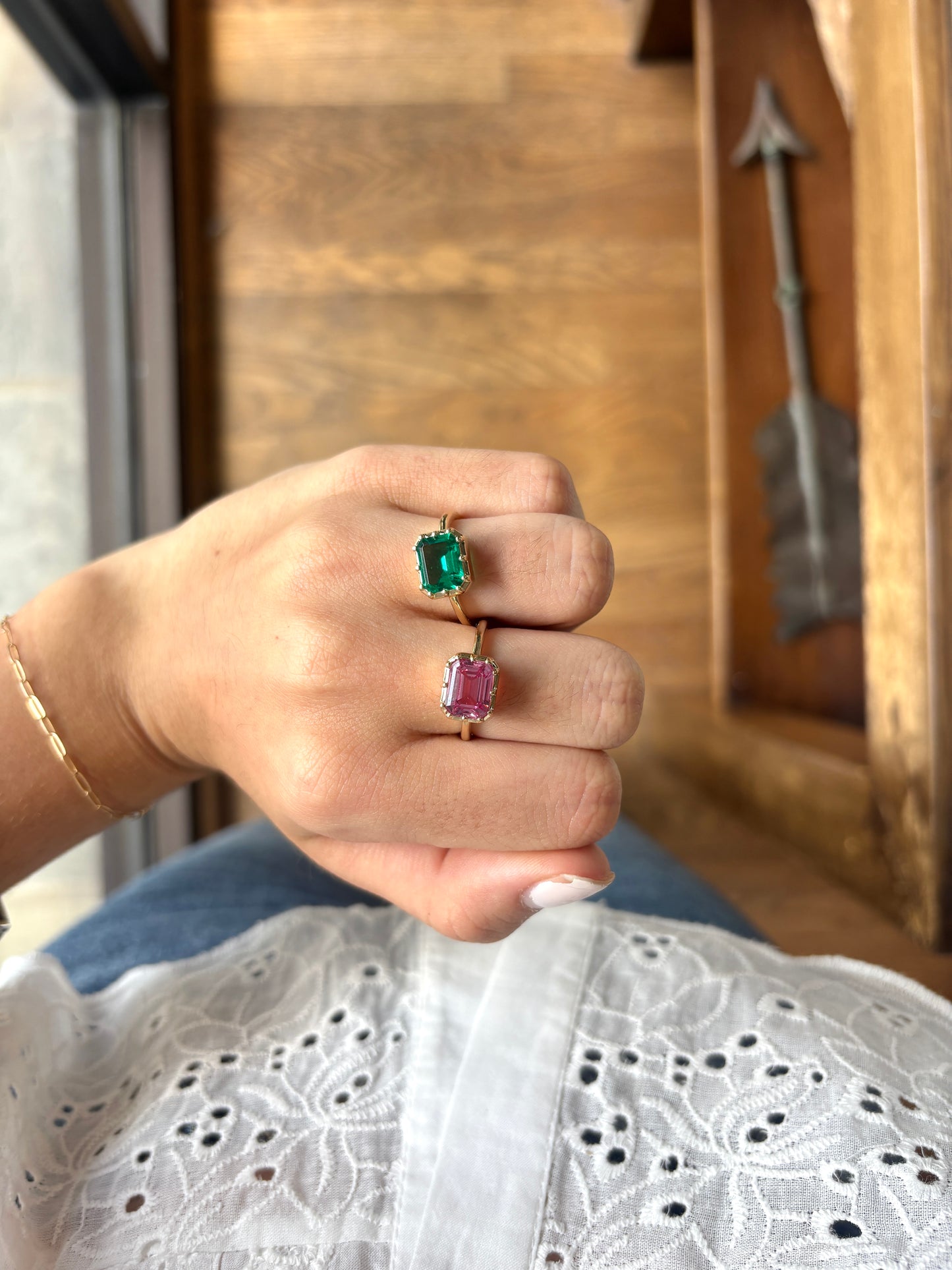 Lab Grown Pink Sapphire Emerald Cut Ring