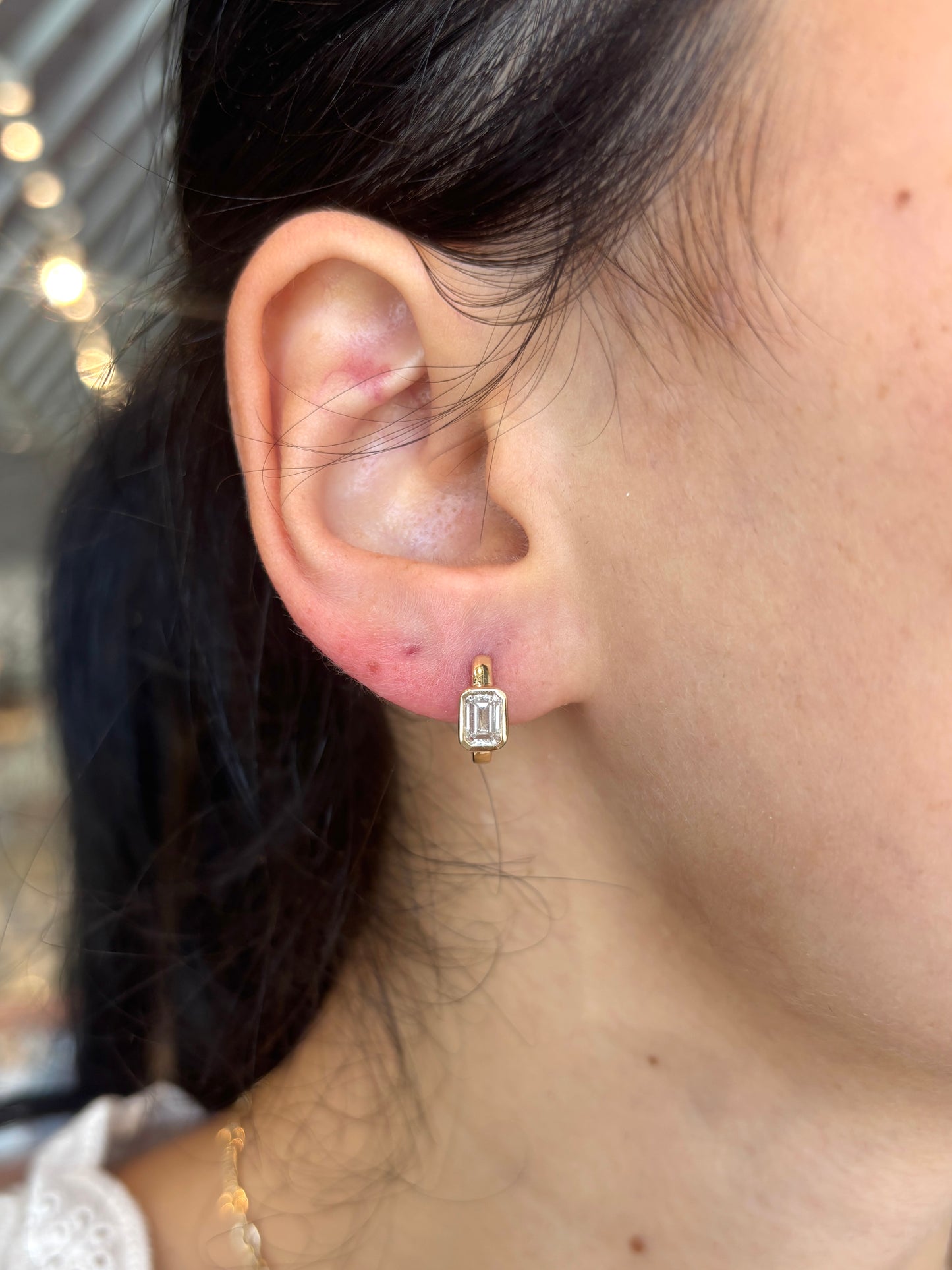 Lab Grown Emerald Cut Diamond Huggies