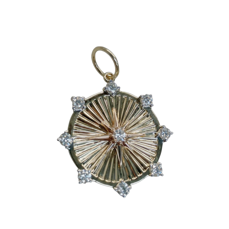 Fluted Disc Gold & Diamond Pendant