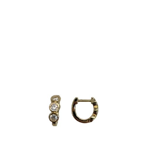 Three Diamond Gold Huggie Earrings