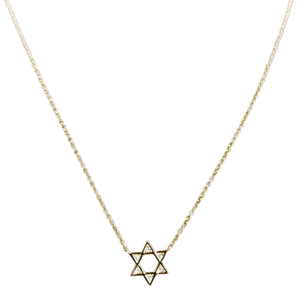 Gold & Diamond Pave Star of David Necklace