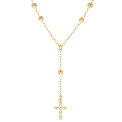 Gold Cross Lariat Necklace