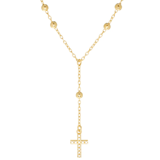 Gold Cross Lariat Necklace