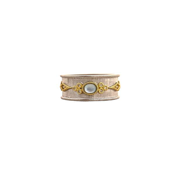 Mixed Metal Blue Topaz Doublet Ring