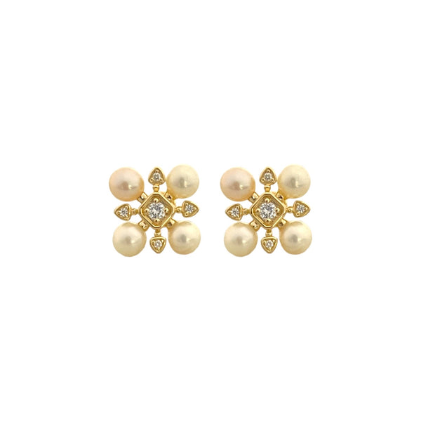 Diamond & Pearl Stud Earrings