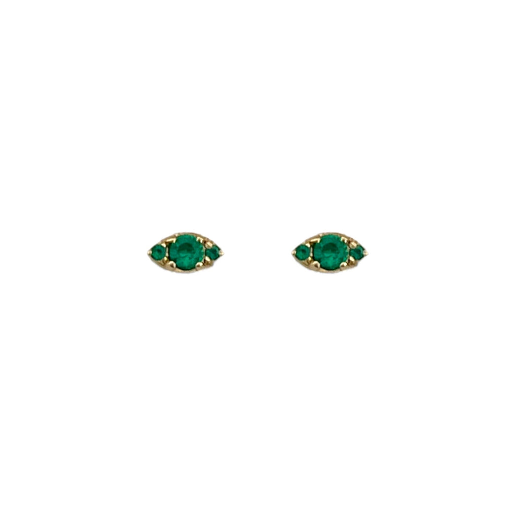 Micro Emerald Evil Eye Stud Earrings