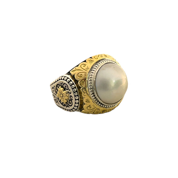 Large Mixed Metal Pearl Ring