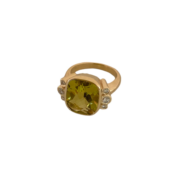 Lemon Quartz with Diamond Edges Ring