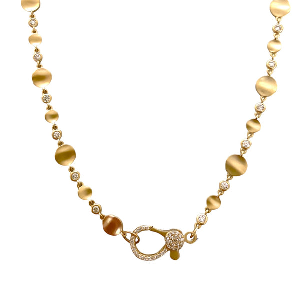 Alternating Bezel Diamond & Matte Gold Disc Necklace