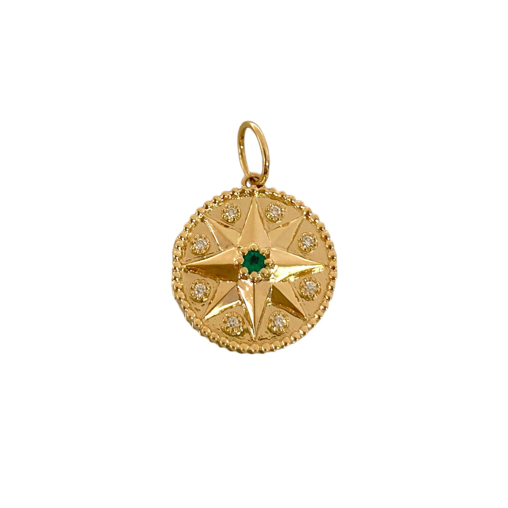 Compass Locket Charm with Emerald and Diamonds