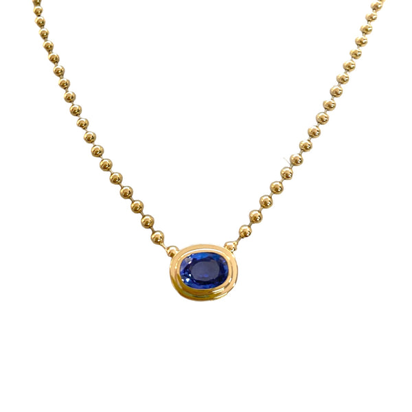 Yellow Gold Bezel Oval Sapphire On Ball Chain