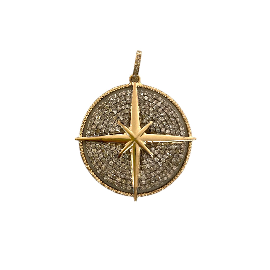 Mixed Metal Champagne Diamond Compass Pendant
