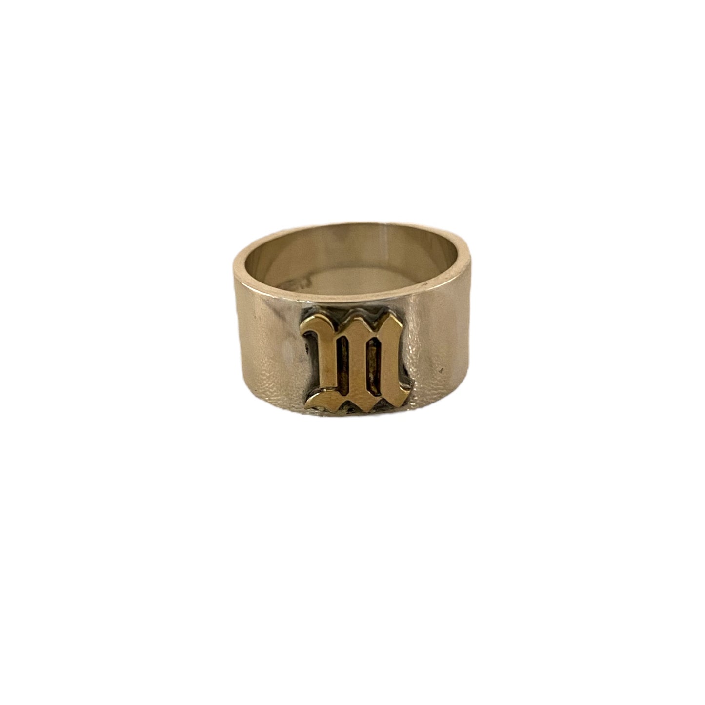 Silver Band with Gold Initial "M" Ring