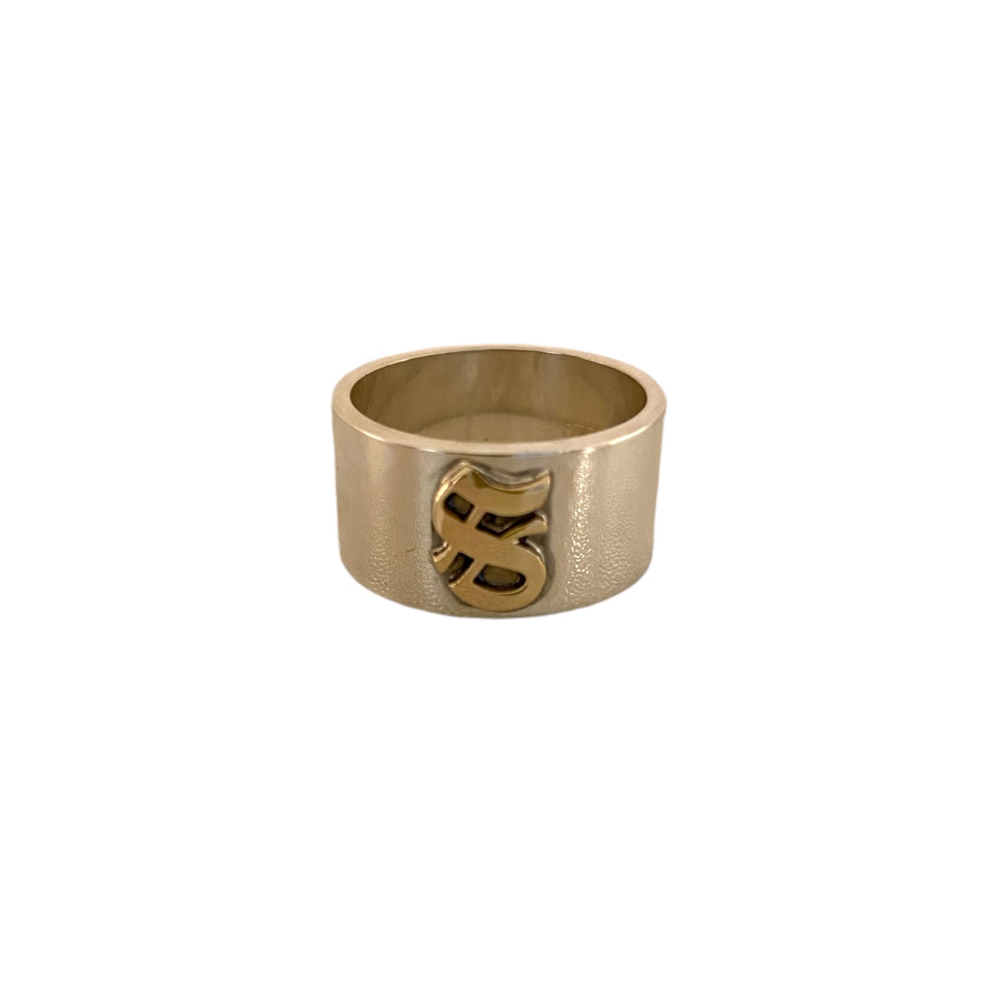 Silver Band with Gold Initial "S" Ring