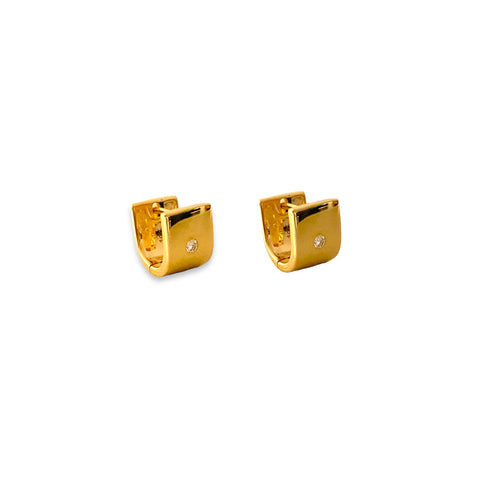 Squared Huggie with Diamond Center Earrings