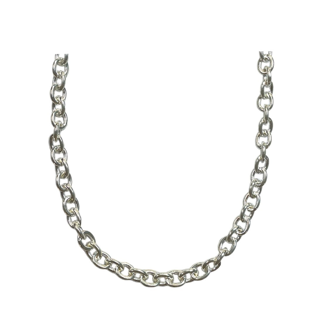 Silver Oval Cable Chain Necklace