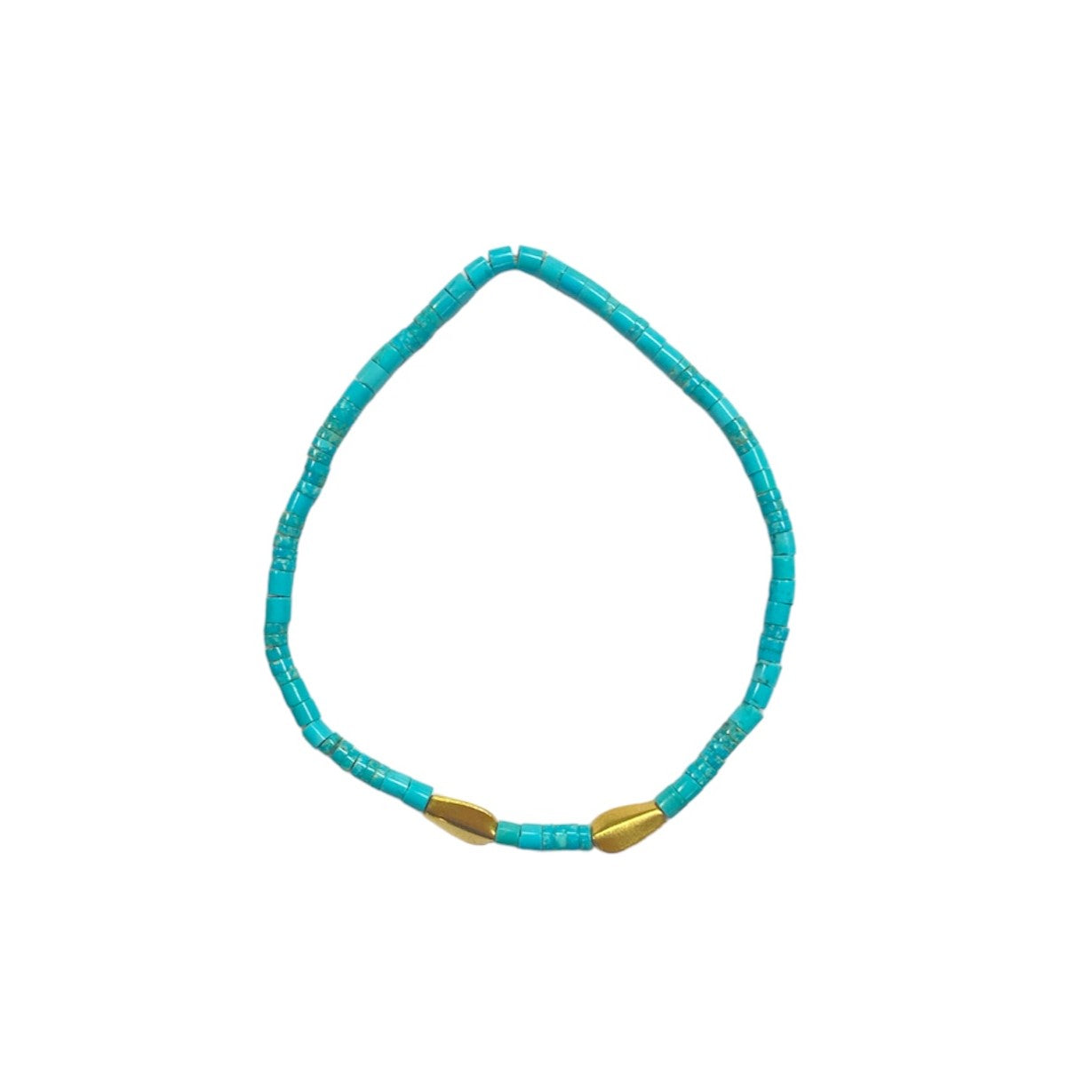 Turquoise & Duo Gold Tubes Stretch Bracelet